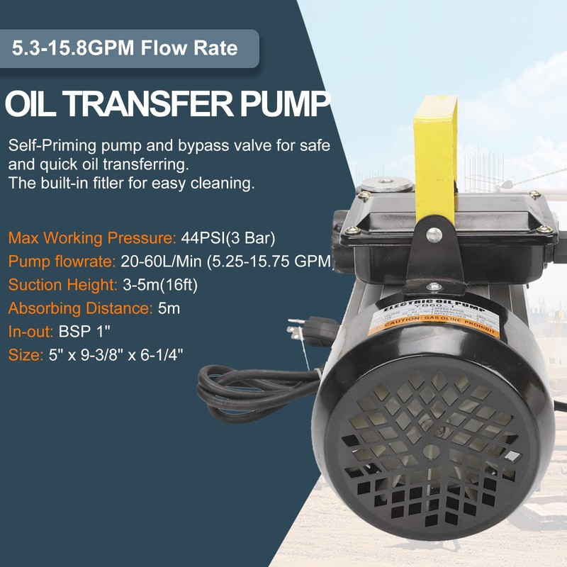 BLACKHORSE-RACING Self Priming 110V AC 16GPM 60L/min Oil Transfer Pump