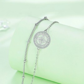 Hifeeled Women's Bracelet 925 Sterling Silver Double Chain with Ball Beads for Women Original Jewellery Christmas Gift Mother Wife Girlfriend Adjustable [16 + 4 cm], Silver, Cubic Zirconia