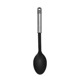 Fackelmann MODE Serving Spoon, Cooking Spoon, PBT Plastic Non-Stick Function Head & Stainless Steel Handle with Hanging Loop, 33 x 7.2 x 2.5 cm, Black, Grey & Silver