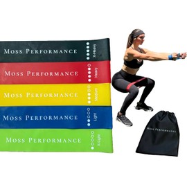 Moss Performance Premium Resistance Bands, for Physical Therapy, Strength Training, Pilates Exercise, Home Workouts, Strong Latex Rubber Loop Bands, Set of 5