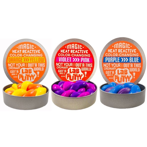 JA-RU Lab Putty Color Changing Heat Sensitive (3 Pack, Assorted) Best Thinking Smart Crazy Stress Putty with Tin, Sensory Toy Stress Relief 9576-3A