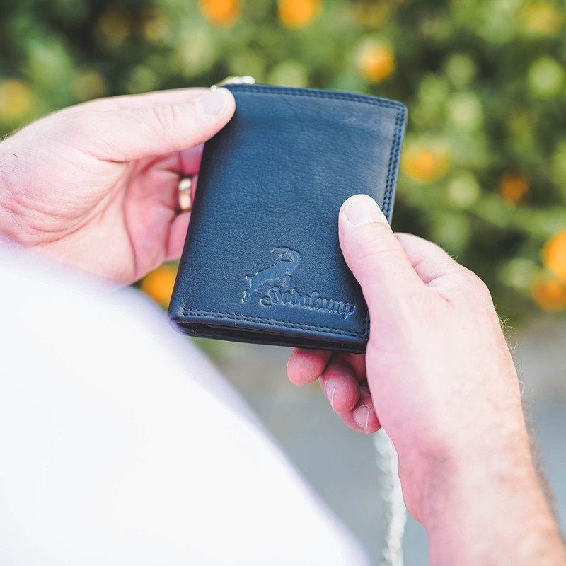 hodalump Genuine Leather Wallet RFID Protection, black, Retro