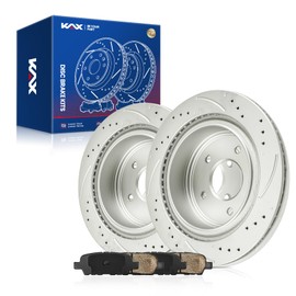 KAX Brakes and Rotors, Rear Brake Pads and Rotors kit for 2008-2019 Rogue, 2017-2019 Rogue Sport, 2014-2015 Rogue Select, 2011-2020 LEAF, 2003-2005 G35, 2003-2005 350Z, 2014-2017 Juke