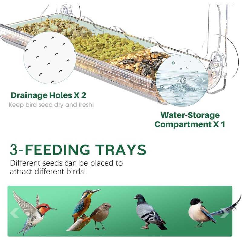 Window Bird Feeder, Clear Bird Feeders Window Mounted with Strong