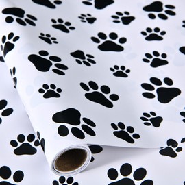 Sikiweiter Paw Print Wrapping Paper - 17 in x 16.4 ft - Black Paw on White Gift Wrap Roll for Pet Lovers, Birthdays, & Animal Themed Parties (Paw)