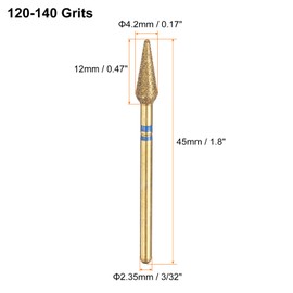 sourcing map 8pcs 120-140 Grits Diamond Grinding Bit 4.2mm Bullet-Head 2.35mm Shank 12mm Length Titanium Plated Stone Sanding Drill Bits Rotary Tool for Nails Grinding Polishing, Blue