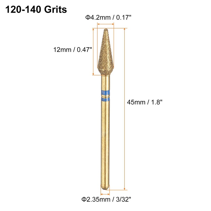 sourcing map 8pcs 120-140 Grits Diamond Grinding Bit 4.2mm Bullet-Head
