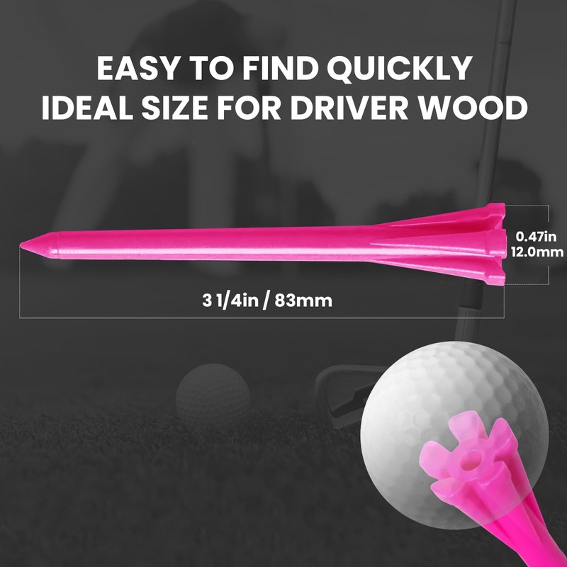 AMRTA Pink Plastic Golf Tees 250 or 500 Pack, Durable