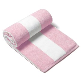 CLOWOOD Plush Oversized Beach Towel - Cotton 40 x 72 Inch Large Thick Pink Striped Cabana Pool Swimming Towel