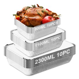 Pack of 30 Aluminium Trays for Gas Barbecue Disposable Aluminium Drip Trays, Multifunctional Grill Trays Made of Aluminium Foil, Ideal for Grilling, Cooking, Baking and Food Storage, Sizes 2300 ml