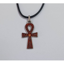lazzaro italy Egyptian Anch Pendant with Necklace - Handmade Jewel Silver-Plated Metal Red Enamelled - Cross Ankh Height 3.5 cm, Zinc