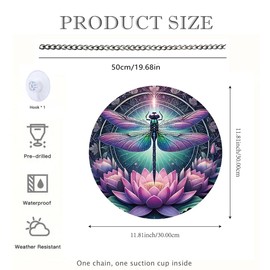 Dragonfly Lotus Stained Window Hangings with Chain – Round Acrylic Suncatchers Flower Ornament for Garden, Patio and Indoor Decor, Christmas Birthday Housewarming Gift for Mom, Grandma