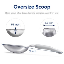 WePet Cat Litter Scoop, Aluminum Alloy Sifter, Kitty Metal Scooper, Deep Shovel, Long Handle, Poop Sifting, Kitten Pooper Lifter, Durable, Heavy Duty, for Litter Box