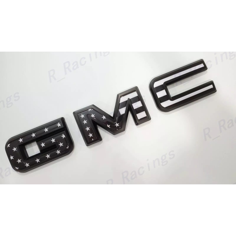 Auto Front Rear Black USA Flag Emblem Overlay 2019-2025 GMC