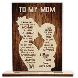 Mothers Day Gifts for Mom from Son Mom Birthday Gifts Unique Wooden Silhouette Sign Plaque Decorations New Moms Best Mother Gift Ideas for Mother's,Christmas,Valentines Presents for Moms