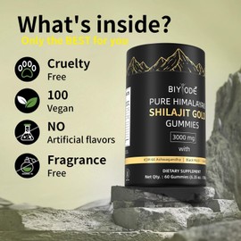 Shilajit Gummy Bears - Pure Himalaya Shilajit Gummy Bears Gold, Fulvic Acid & 85+ Trace Elements - Vegan, GMO-Free, Individually Packed for On the Go - Pack of 60