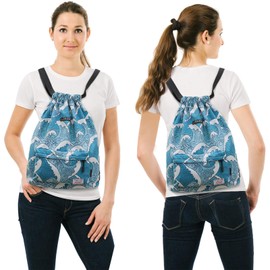 Peicees - Mochila deportiva impermeable con cordón para hombres y mujeres (olas del mar)