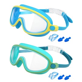 Rantizon Kids Swim Goggles 2 Pack, Wide View Swimming Goggles for Child 3-15, Anti Fog&UV No Leaking Goggles for Boys Girls