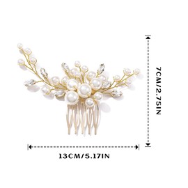 Evild Peine para el pelo de boda, con perlas y flores, para novia, con diamantes de imitación, accesorios para el cabello para novias y damas de honor (dorado)