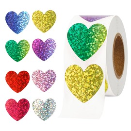 Heart Stickers, Heart Stickers for Kids, Heart Stickers for Envelopes, Foil Glitter 500Pcs 1 inch Self Adhesive Colorful for Birthday Party Decoration Valentine Wedding Classroom Teacher Supplies