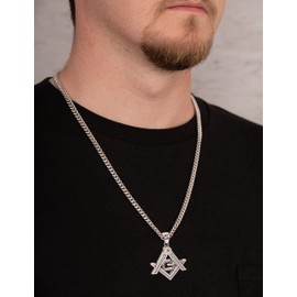 US Jewels Men's 925 Sterling Silver 35mm Masonic Pendant