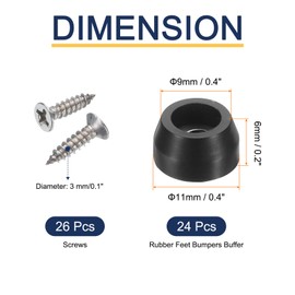 sourcing map 24pcs Rubber Feet Bumpers Buffer Non-Slip Rubber Feet Pad with 3mm Screws for Cutting Board, Cutting Board Feet Non-Slip, Cutting Board Rubber Feet (Black, 0.3"H x 0.4"D)