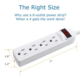 J.VOLT 4 Outlet Power Strip, 15A 125V 1875W, 90 Joules, 20-Inch Short Cord with Angled Plug, Small Power Strip Surge Protector, ETL Listed