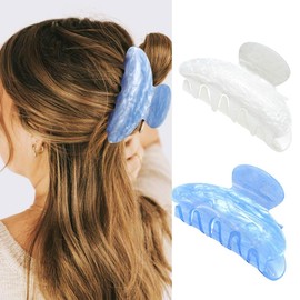Gortin Acrylic Claw Clips Medium Hair Clips Nonslip Hair Claw for Thick Hair Fancy Hair Accessories for Women (A-Blue+White, Free size)