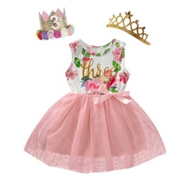 3rd Birthday Girl Outfit Three Year Old Birthday Outfit Girl (Pink,3T)