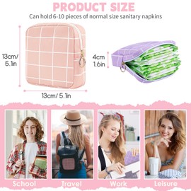 Desing Wish Sanitary Pad Storage Bag Portable Period Bag for Teen Pads/Sanitary Napkins/Small Tampons, Sanitary Napkin Storage Bag First Period Gifts for Teen Girls (Pink Plaid)