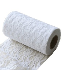 25 Yards 6 inch Wide Flower Pattern Lace Trim Lace Ribbon for Table Runner & Chair Bow Ties (25 Yard, White)