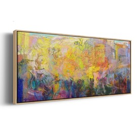 Renditions Gallery Abstract Wall Art City Skyline at Night Wall Decoration Prints & Paintings for Bedroom Drawing Room Living Room - 24"X60" NATURAL Frame GAL027