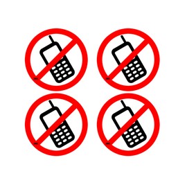 No Cell Phones Sticker Sign 5" Pack of 4 Vinyl Decal Indoor Outdoor Window Door Business Retail Store
