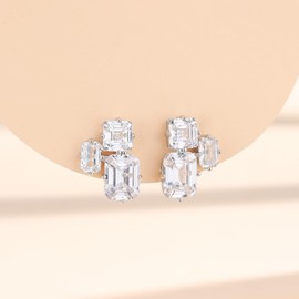 Ferkerylu Sterling Silver Diamond Earrings for Women Emerald Cut Lab Simulation Diamond 5A Cubic Zirconia Earrings Jewelry Gift for Her Birthday Christmas