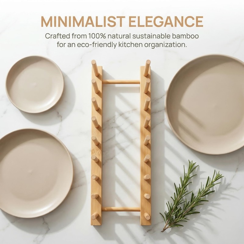 Jninexiu Bamboo Wooden Dish Racks for Kitchen Counter, Plate Organizer