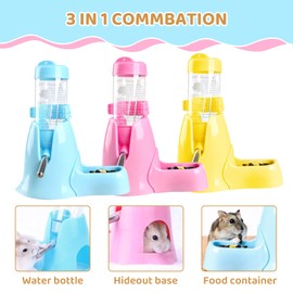 HPAWHOMEPART Hamster Water Bottle,3 in 1 Samll Animal Pet Cage Water Bottle No Drip,Pet Cage Water Bottle 80-125ml with Bracket,Waterproof Drop Ball,Mini Bowl,Hamster Nest（yellow-80）