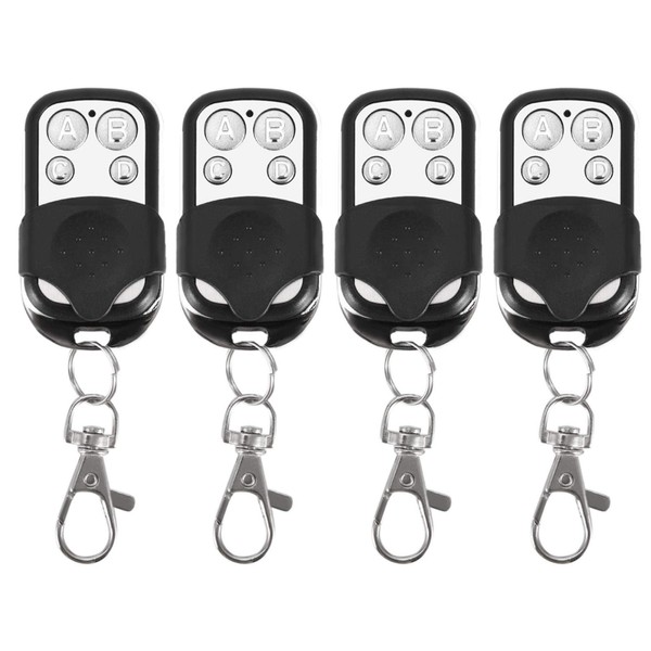 Akozon Remote Control Key Fob, 4pcs Universal Automatic Car Garage Door Gate Cloning Wireless Remote Control Key Fob, 4 Buttons, 433mhz, Up to 50 Meters, with 4 Different Channels