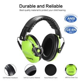 CHAMPS Ear Muffs for Noise Reduction Earmuff Noise Protection Reduction Headphones for Toddlers Kid Children Teen NRR 25dB Safety Hearing Ear Muff Air Shows, Concerts, Firework, Study [Green]