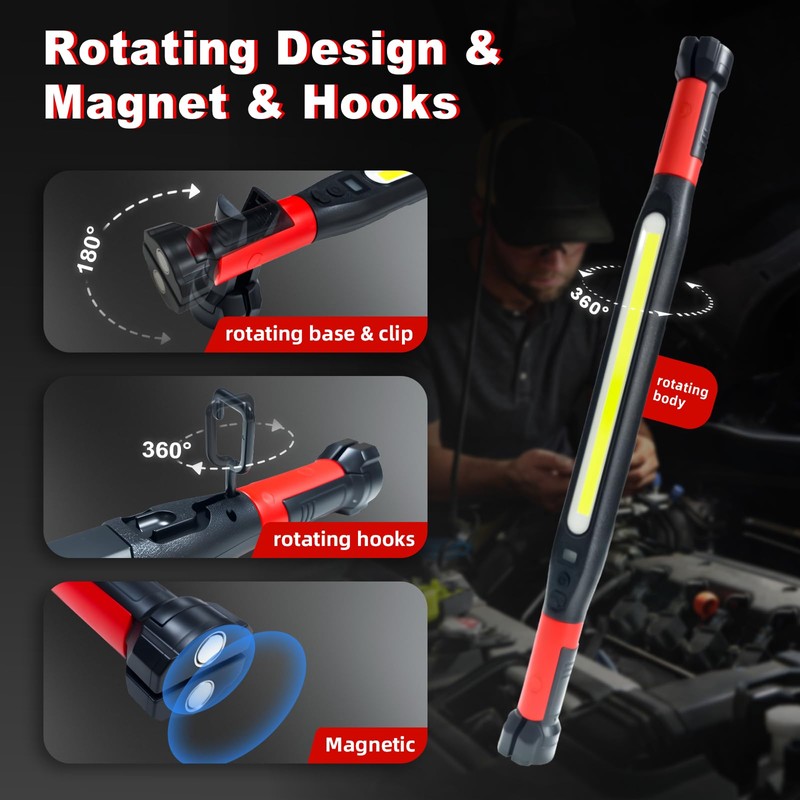 Magnetic Work Light 3000 Lumens, Rechargeable LED Flood Light with