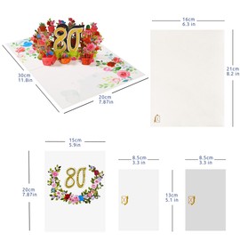 CNLITIHEKA 80th Birthday Card Pop Up 80th Birthday Cards Happy 80th Birthday Card 3D Flower Birthday Greeting Cards for Men Women Husband Wife Mom Dad Grandfather Grandmother Friends.