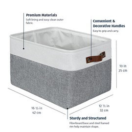 OrganiHaus Extra Large Fabric Storage Baskets for Shelves 3 Pack | 16x13in Closet Storage Bins for Shelves | Cloth Baskets for Organizing | Linen Closet Organizers | Fabric Storage Bin - Gray/White