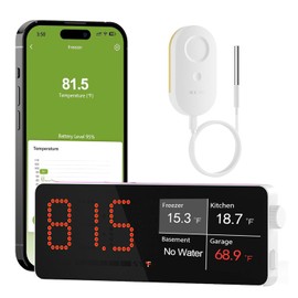 MOCREO - Termómetro WiFi para nevera, correo electrónico remoto y alerta de aplicación, 2 años de exportación de datos, 2 sensores de temperatura inteligentes con monitor digital para hogar, cocina