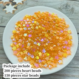 Xinhongo 350 Pcs Heart & Star Acrylic Beads - 9mm Hearts, 11mm Stars, Spacers for DIY Bracelets, Necklaces, Earrings & Key Chains (Orange AB)