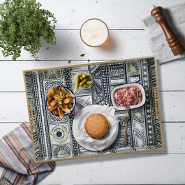 Leemxiiny Boho Decorative Trays with Handles, Modern Serving Trays for Coffee Table, Living Room, Kitchen, Home Decor. Black