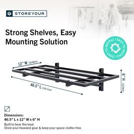 StoreYourBoard Heavy Duty Garage Shelf Wall Mount 1ft x 4ft – Wall-Mounted Shelving for Storage & Organization – Heavy Duty Garage Shelves for Tools, Bins, & Equipment – Holds 400 lbs – Black