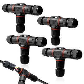 Cable Connector Waterproof 3 Pin, Pack of 4 Cable Connectors, Waterproof IP68, Waterproof Cable Connector, T-shape Junction Box, Terminal Box, Earth Cable Connector for Diameter 3-12 mm, Waterproof