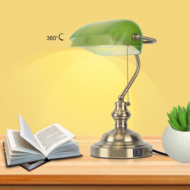 JCPYIUL Green Bankers Lamp with Pull Switch, Retro Desk Lamp
