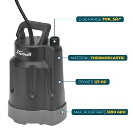 XtremepowerUS Submersible Water Pump 1/3 HP 1700GPH High-Flow Thermoplastic Utility Pump Electric Transfer Water Pump Pool Tub Garden Pond Draining