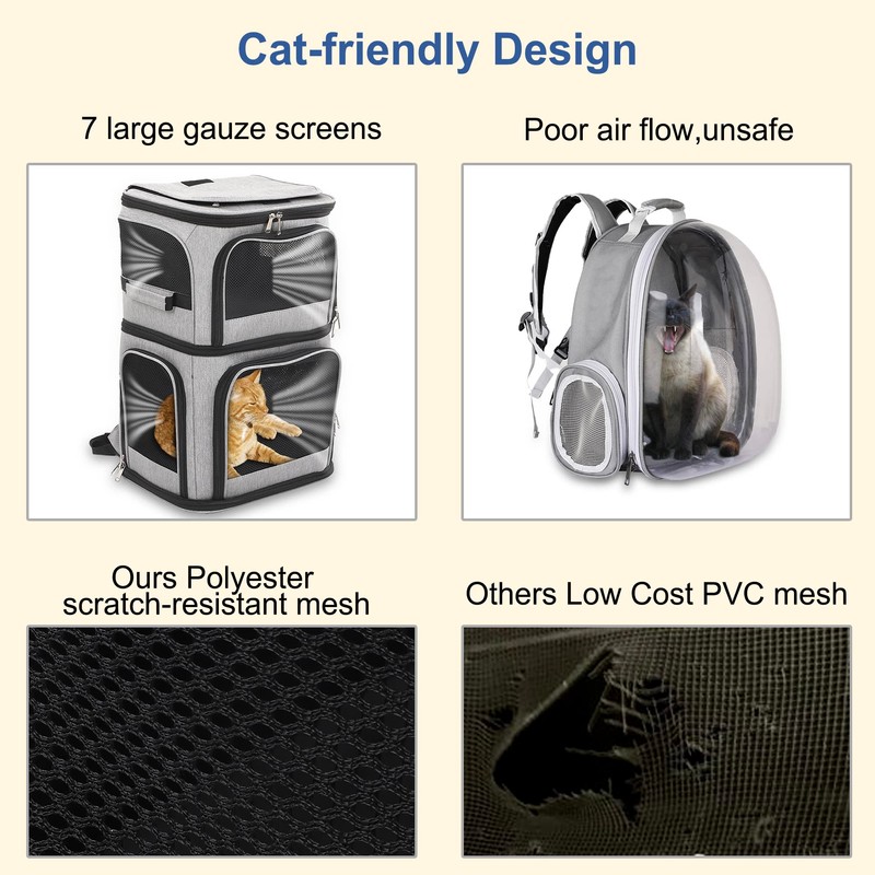 Expandable Cat Backpack Carrier for 2 Cats, Dog Backpack for