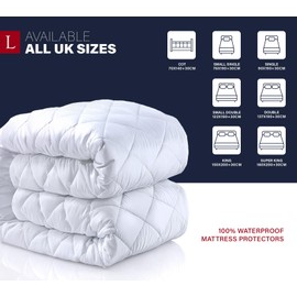 Lakhmaali Quilted Waterproof Single Mattress Protector, 4-Layer Super Absorbent, Extra Deep 35cm Fitted Skirt, Hypoallergenic & Breathable Washable Mattress Covers for Home & Hotel Use-90x190cm